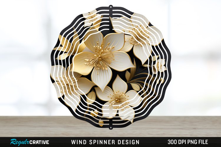 3D Black and Gold Columbine Flowers Wind Spinner Sublimation