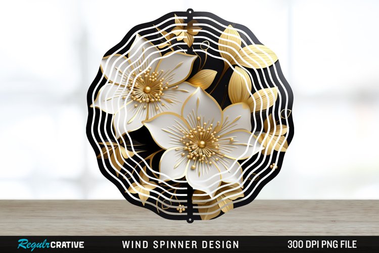 3D Black and Gold Columbine Flowers Wind Spinner Sublimation example image 1