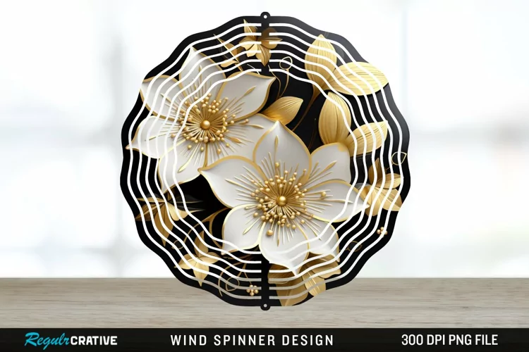 3D Black and Gold Columbine Flowers Wind Spinner Sublimation