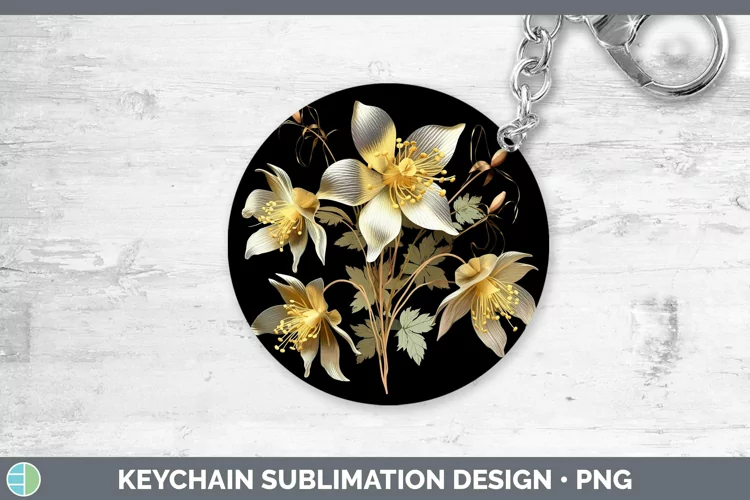 3D Black and Gold Columbine Keychain Sublimation Keyring Des