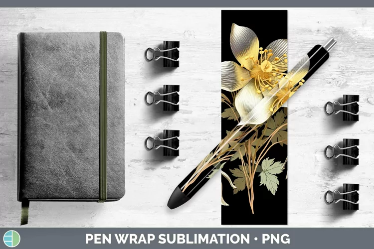 3D Black and Gold Columbine Pen Wrap Sublimation Epoxy Pen D