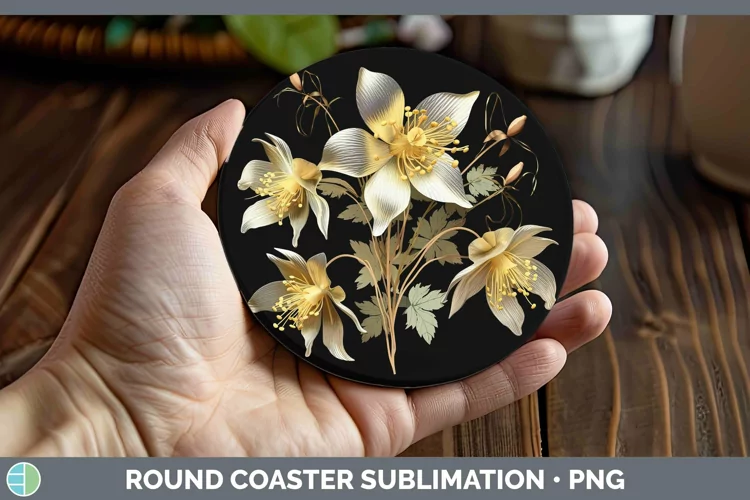 3D Black and Gold Columbine Round Coaster Sublimation Coaste