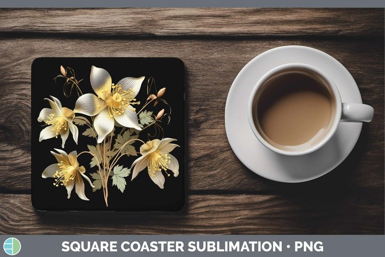 Gorgeous3D Black and Gold Square Coaster design.