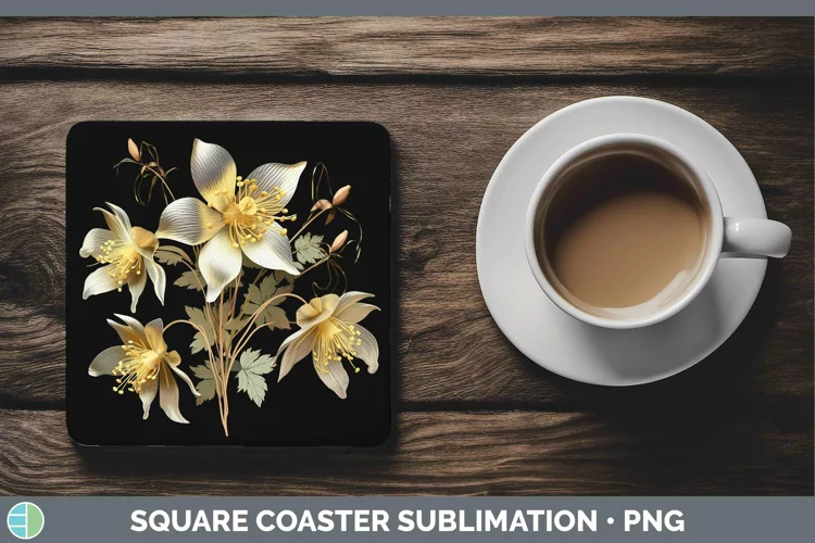 3D Black and Gold Columbine Square Coaster Sublimation Coast