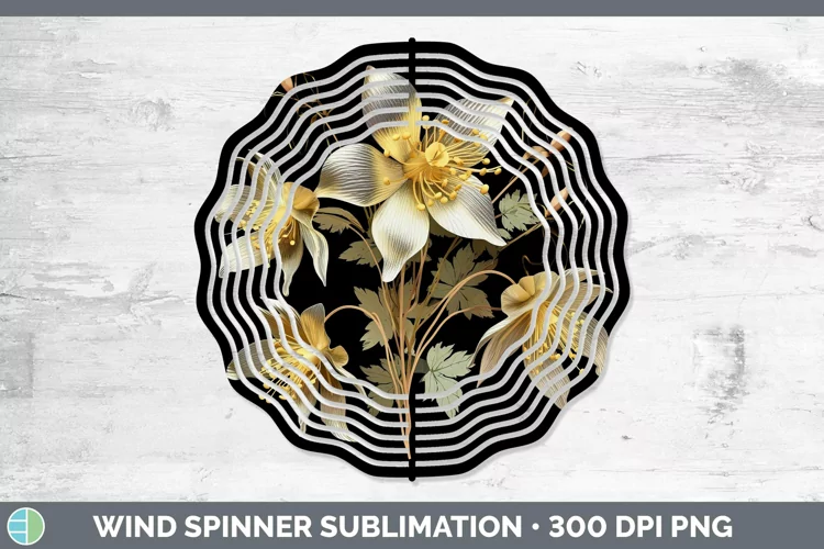 3D Black and Gold Columbine Wind Spinner Sublimation Spinner