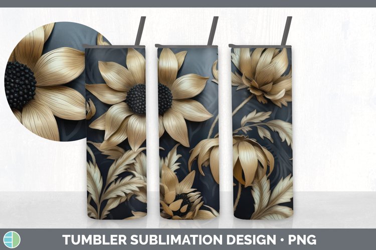 3D Black and Gold Coneflower Flowers Tumbler | Sublimation 2