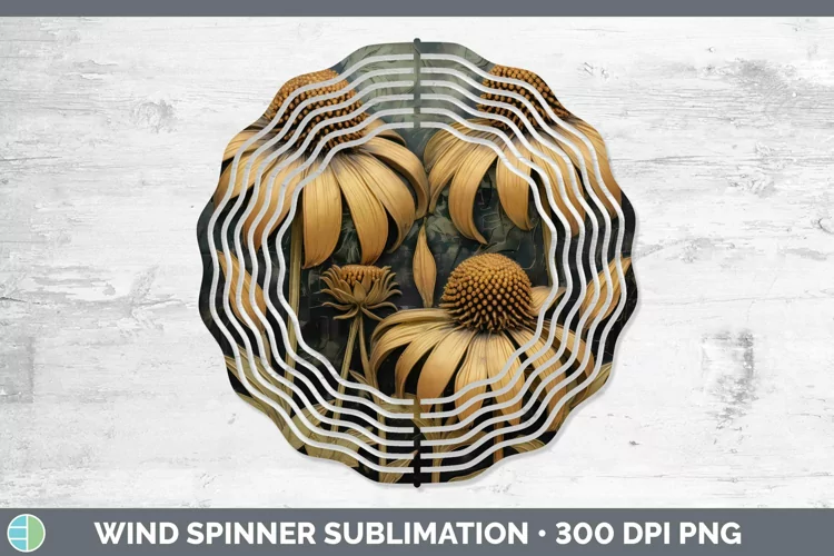 3D Black and Gold Coneflower Wind Spinner Sublimation Spinne