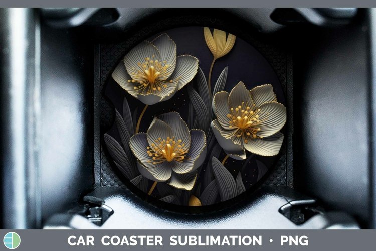 Gorgeous3D Black and Gold Car Coaster design.