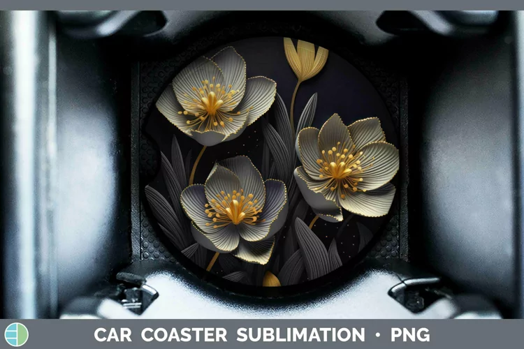 3D Black and Gold Crocus Car Coaster Sublimation Coaster Des