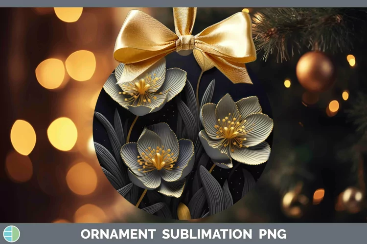3D Black and Gold Crocus Ornament Sublimation Bauble Designs