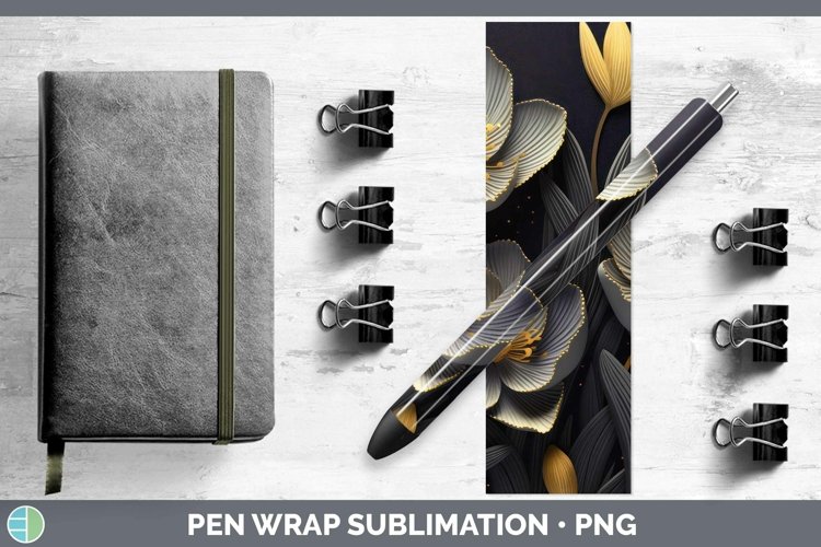 3D Black and Gold Crocus Pen Wrap Sublimation Epoxy Pen Desi