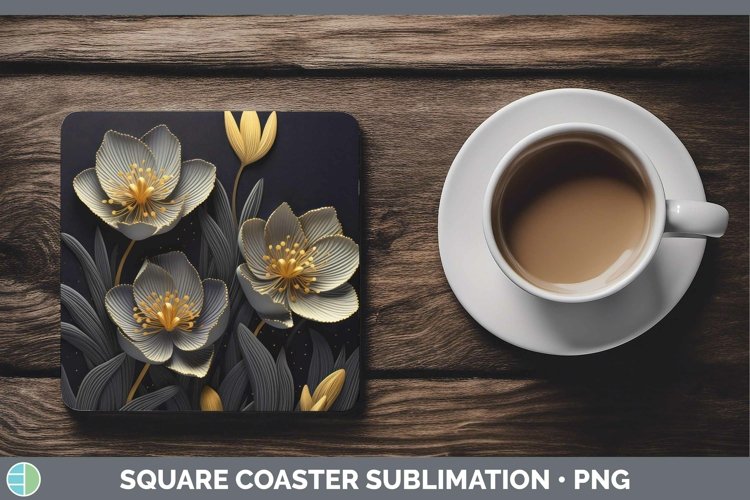 Gorgeous3D Black and Gold Square Coaster design.