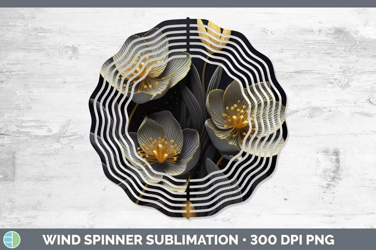 3D Black and Gold Crocus Wind Spinner Sublimation Spinner De