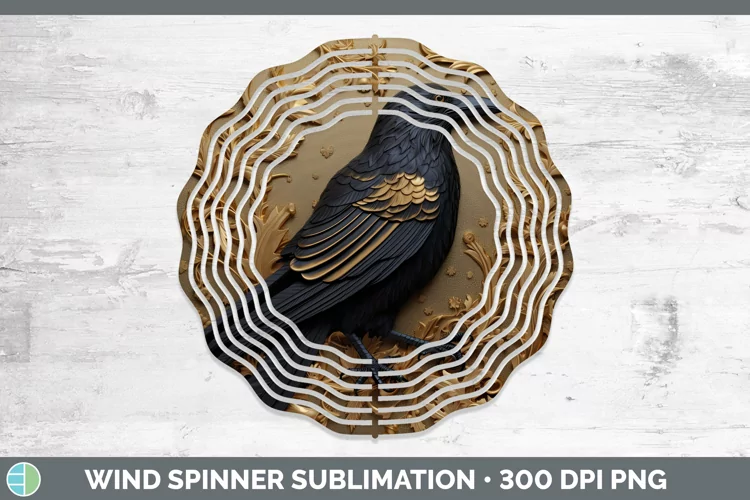 3D Black and Gold Crow Wind Spinner Sublimation Spinner Desi