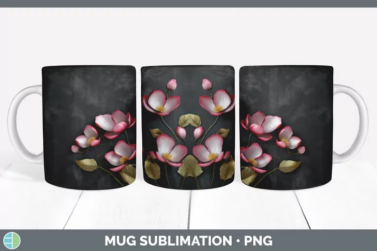 3D Black and Gold Cyclamen Flowers Mug Wrap | Sublimation Co