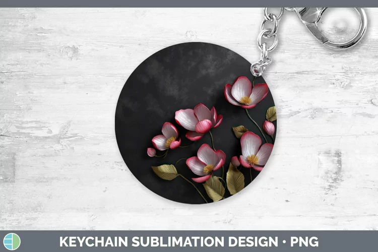 3D Black and Gold Cyclamen Keychain Sublimation Keyring Desi