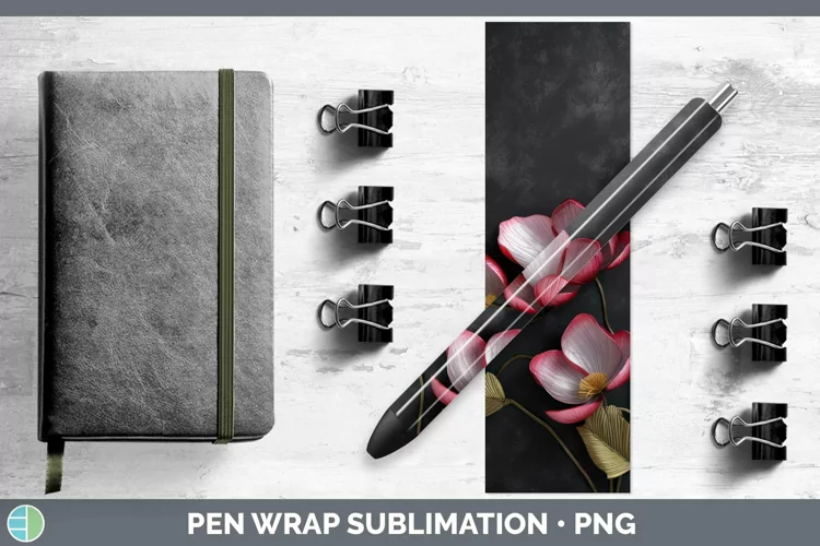 3D Black and Gold Cyclamen Pen Wrap Sublimation Epoxy Pen De
