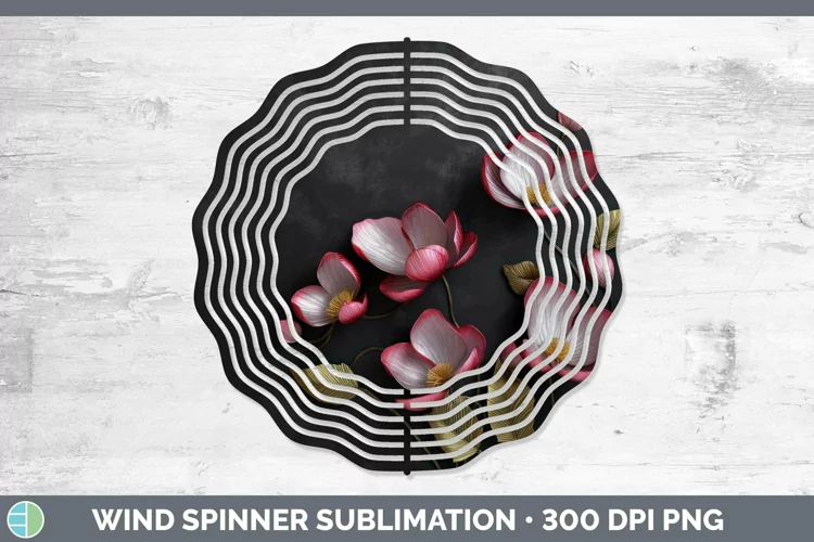 3D Black and Gold Cyclamen Wind Spinner Sublimation Spinner