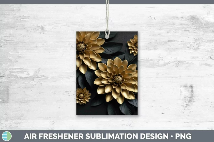 3D Black and Gold Dahlia Air Freshener Sublimation Car Fresh