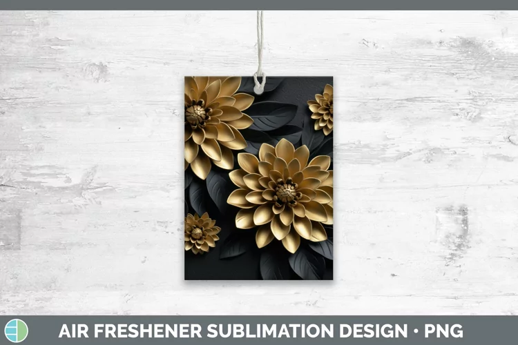 3D Black and Gold Dahlia Air Freshener Sublimation Car Fresh