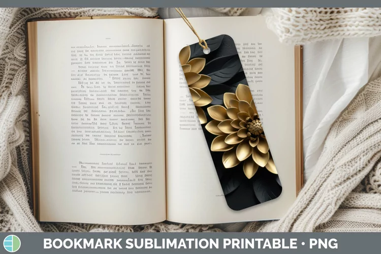 3D Black and Gold Dahlia Bookmark Sublimation Printable Desi