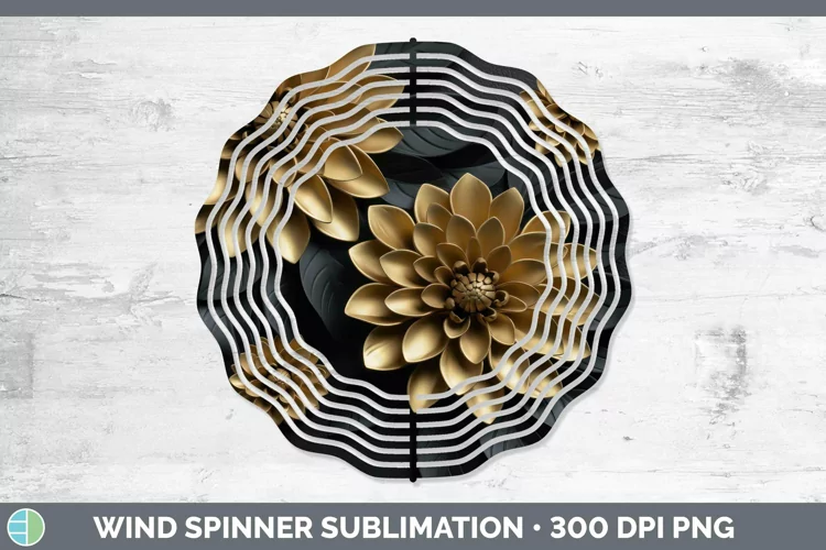 3D Black and Gold Dahlia Wind Spinner Sublimation Spinner De