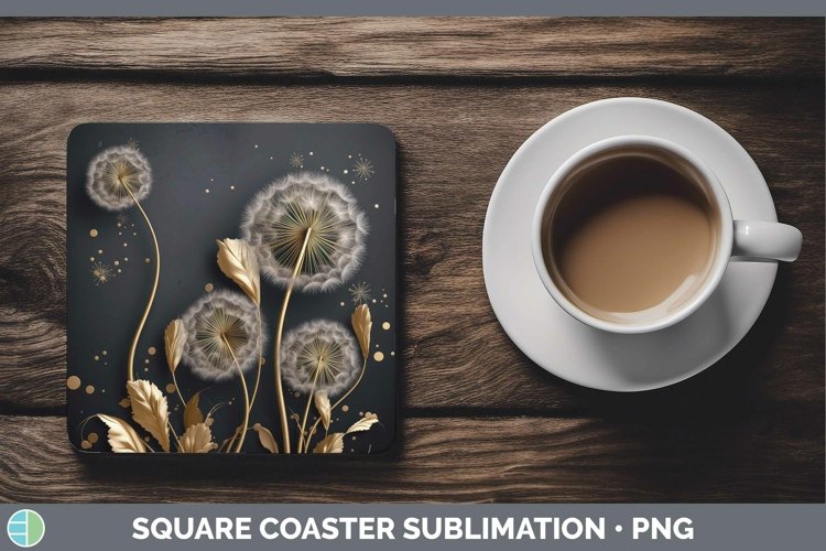 3D Black and Gold Dandelion Square Coaster Sublimation Coast
