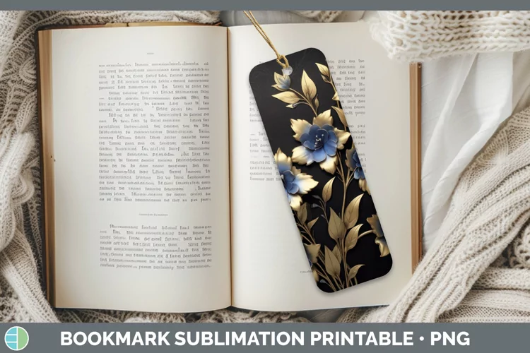 3D Black and Gold Delphinium Bookmark Sublimation Printable