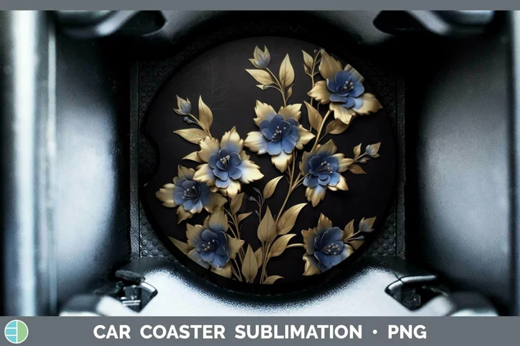 3D Black and Gold Delphinium Car Coaster Sublimation Coaster
