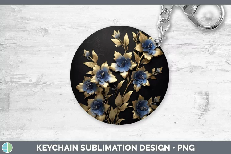 3D Black and Gold Delphinium Keychain Sublimation Keyring De