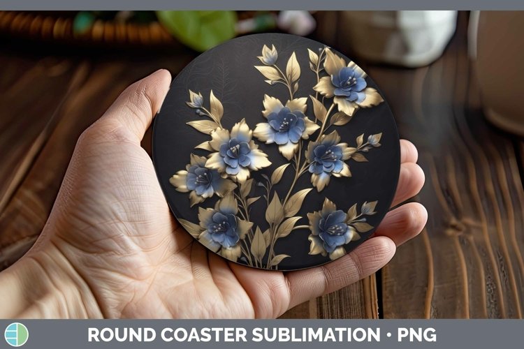 Gorgeous3D Black and Gold Round Coaster design.