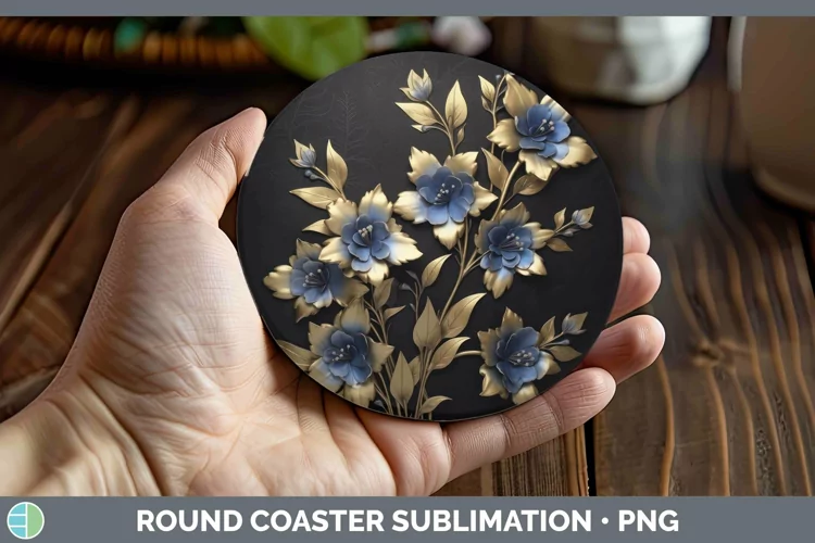 3D Black and Gold Delphinium Round Coaster Sublimation Coast