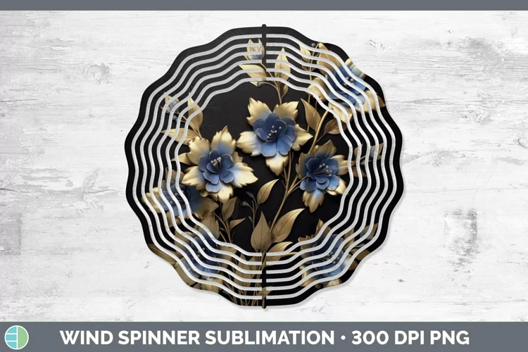 3D Black and Gold Delphinium Wind Spinner Sublimation Spinne