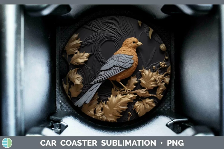 3D Black and Gold Finch Car Coaster Sublimation Coaster Desi