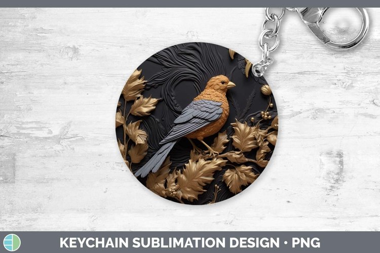 3D Black and Gold Finch Keychain Sublimation Keyring Designs