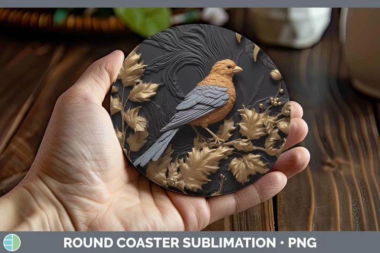 3D Black and Gold Finch Round Coaster Sublimation Coaster De
