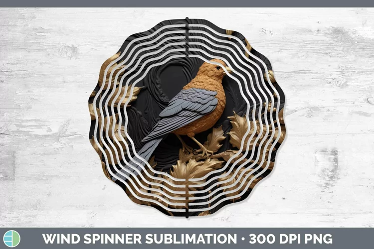 3D Black and Gold Finch Wind Spinner Sublimation Spinner Des