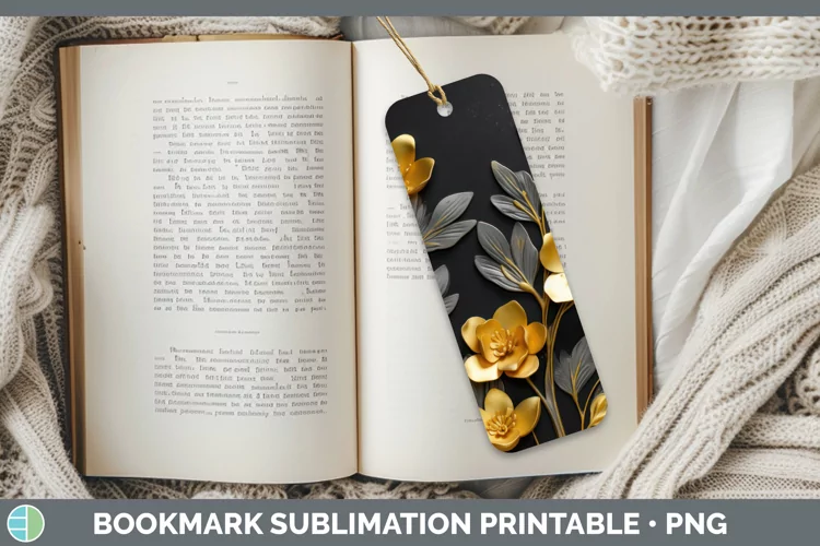 3D Black and Gold Freesia Bookmark Sublimation Printable Des
