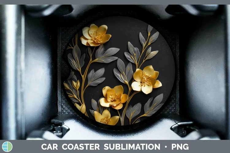 3D Black and Gold Freesia Car Coaster Sublimation Coaster De
