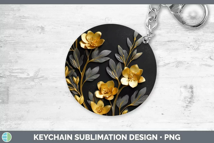 3D Black and Gold Freesia Keychain Sublimation Keyring Desig