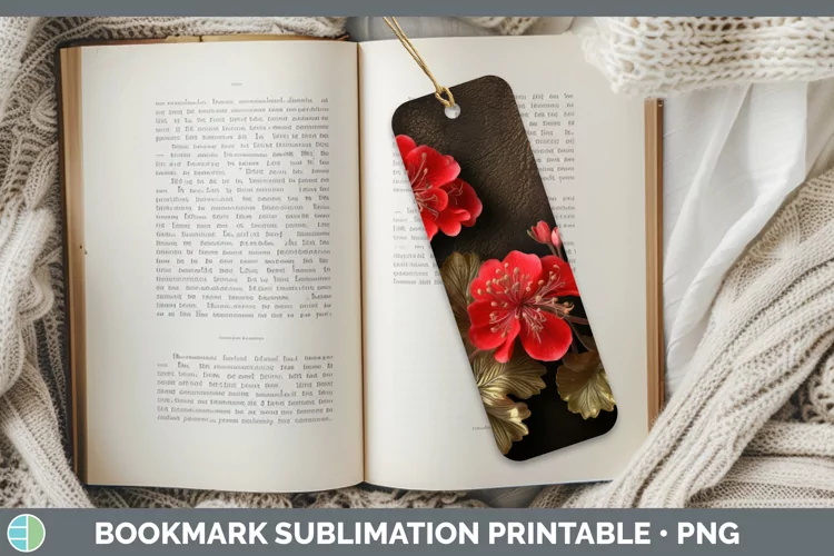 3D Black and Gold Geranium Bookmark Sublimation Printable De