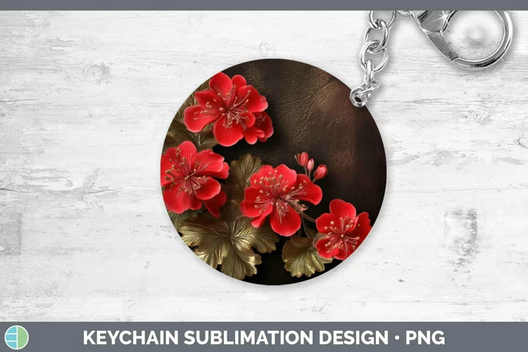 3D Black and Gold Geranium Keychain Sublimation Keyring Desi