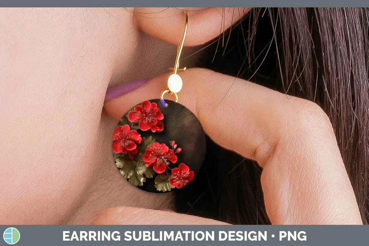 3D Black and Gold Geranium Round Earrings Sublimation Earrin