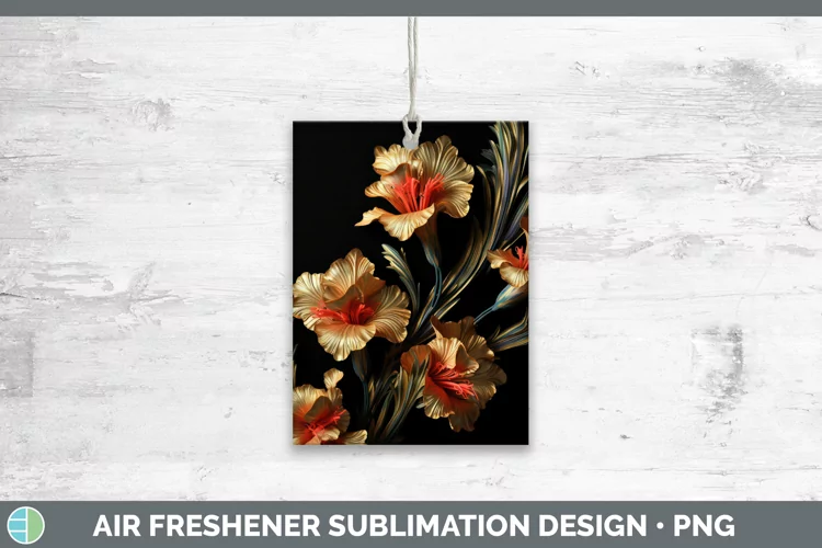 3D Black and Gold Gladiolus Air Freshener Sublimation Car Fr