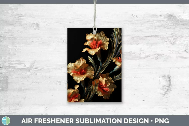 3D Black and Gold Gladiolus Air Freshener Sublimation Car Fr