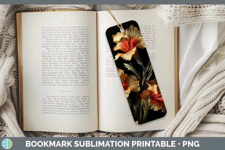 3D Black and Gold Gladiolus Bookmark Sublimation Printable D