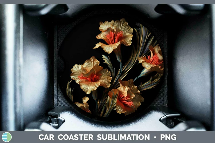 3D Black and Gold Gladiolus Car Coaster Sublimation Coaster