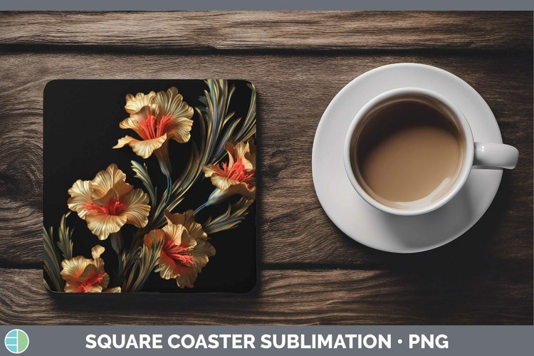 Gorgeous3D Black and Gold Square Coaster design.
