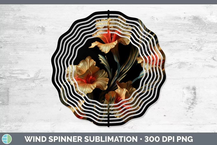 3D Black and Gold Gladiolus Wind Spinner Sublimation Spinner