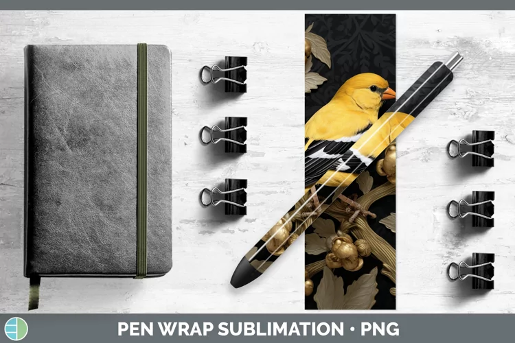3D Black and Gold Goldfinch Pen Wrap Sublimation Epoxy Pen D